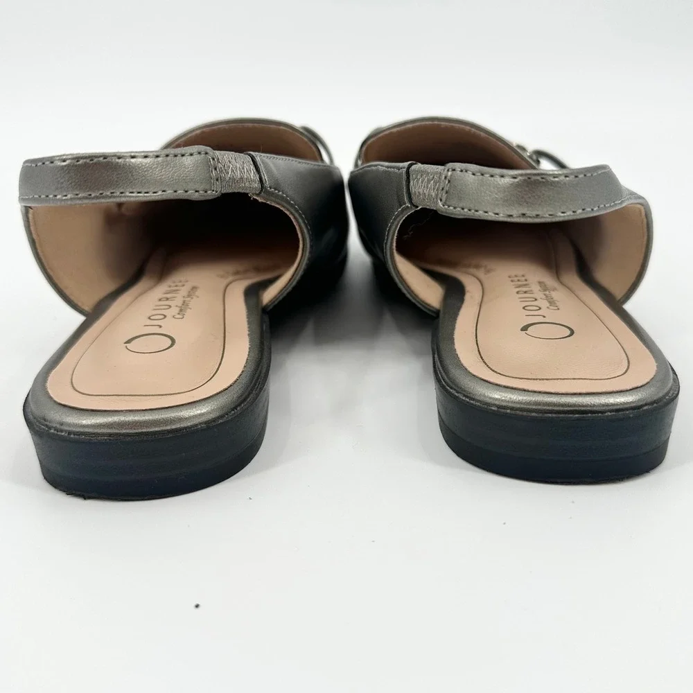 Journee Collection Lainey Pewter Silver Horsebit Slingback Loafer Flats 8.5